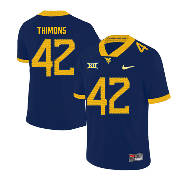 NCAA Men's Logan Thimons West Virginia Mountaineers Navy #42 Nike Stitched Football College 2019 Authentic Jersey ON23B38AV